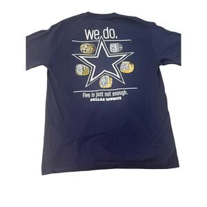 Dallas Cowboys T-Shirt Medium Navy Blue Want Six? 5X Super Bowl Rings Graphic